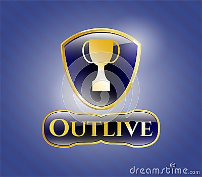 Golden emblem with trophy icon and Outlive text inside Stock Photo