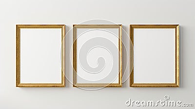 Golden Empty Frame On White Wall: Muted Colorscape Mastery Stock Photo