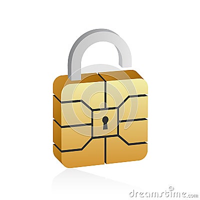 Golden EMV microchip in 3d style. Secure contactless banking payment. Vector Illustration