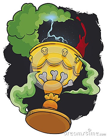 Enchanted Goblet with Magic Smoke, Thunders and Mysterious Powers, Vector Illustration Vector Illustration