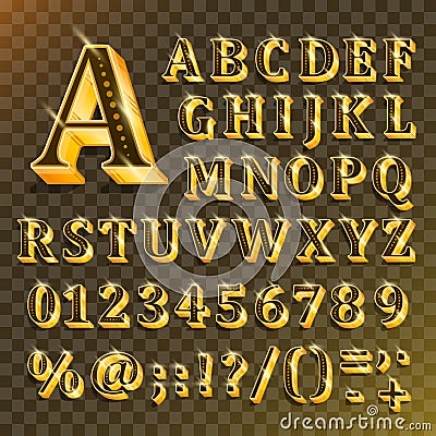 Golden English alphabet on transparent background. Vector illustration Vector Illustration