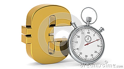 Golden Euro sign with stopwatch Stock Photo