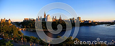 Landscape Panorama of Ottawa River and Parliament Hill, Ottawa, Ontario, Canada Stock Photo