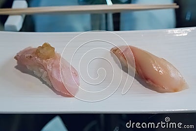 Golden Eye Snapper and Stripe Jack Sushi Stock Photo