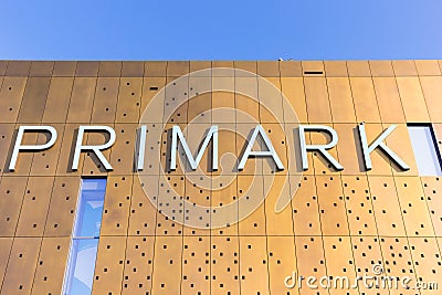 Golden facade of the new Primark clothing store in Wuppertal Editorial Stock Photo