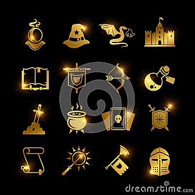 Golden fantasy medieval tale vector icons Vector Illustration