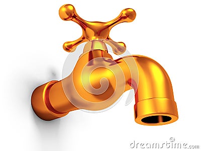 Golden faucet tap on white background Stock Photo