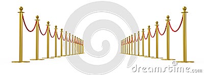 Golden fence, stanchion with red barrier rope Stock Photo