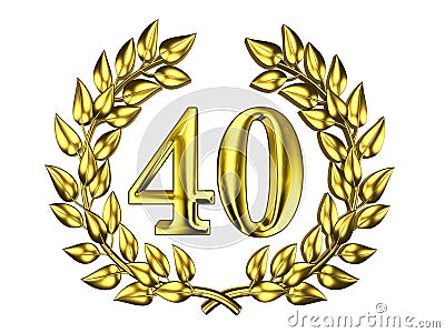 Golden figure of 40 forty in a gold wreath Stock Photo