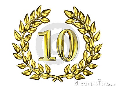 Golden figure of 10 in a gold wreath Stock Photo