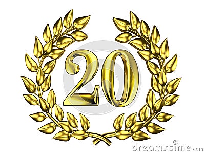 Golden figure of 20 in a gold wreath Stock Photo