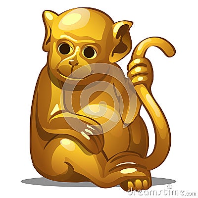 Golden figure of monkey. Chinese horoscope symbol. Eastern astrology. Sculpture isolated on white. Vector Vector Illustration