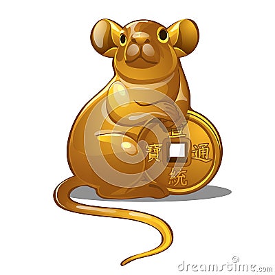 Golden figure of mouse. Chinese horoscope symbol Vector Illustration