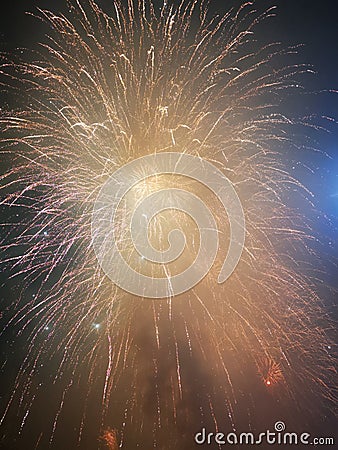 Golden fireworks night sky New Year Stock Photo