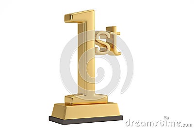 Golden first place trophy cup isolated on white background 3D il Cartoon Illustration
