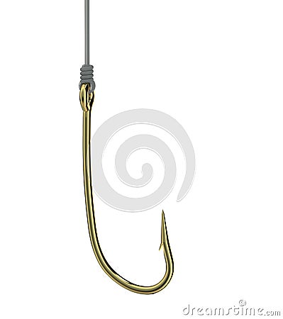 Golden fishing hook on fishing line Stock Photo