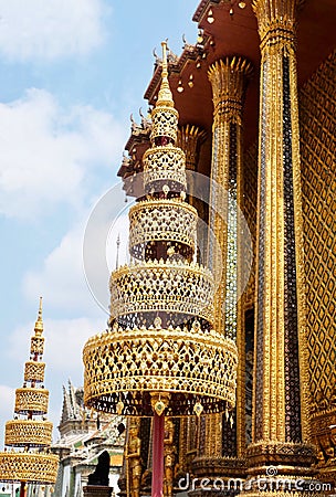 Golden Five Tiered Umbrella in Wat Phra Kaew, Thailand Stock Photo