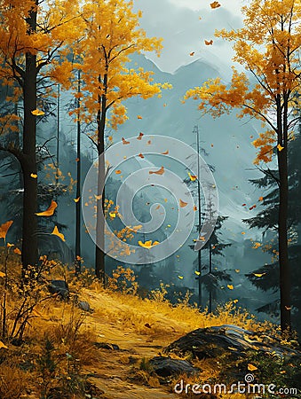 Golden Flakes Dancing in the Forest: A Breathtaking Display of A Stock Photo