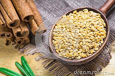 Golden flax seeds or linseeds Stock Photo