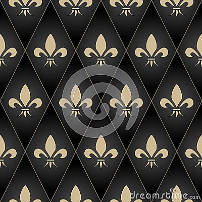 Golden fleur-de-lis seamless pattern. Gold glitter and black Vector Illustration Vector Illustration