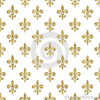 Golden fleur-de-lis seamless pattern white 1 Vector Illustration