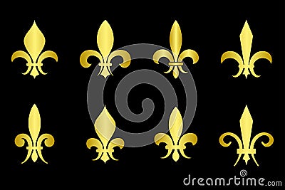 Golden fleur de lis set black background Vector Illustration