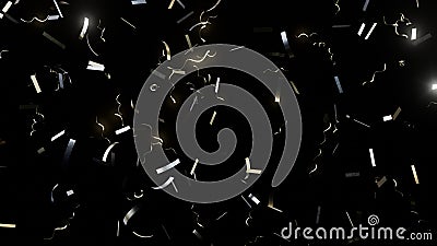 Golden flickering confetti party popper falling on black background Cartoon Illustration