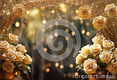 golden Flower Arch with Copy Space. Generative Ai Stock Photo