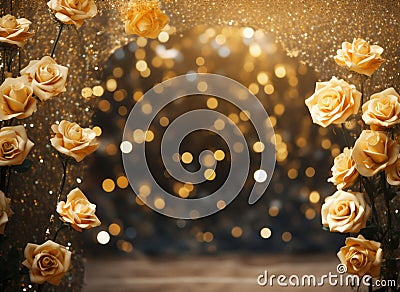 golden Flower Arch with Copy Space. Generative Ai Stock Photo