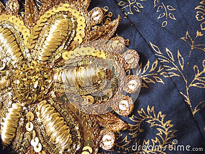 Golden flower embroidery patch Stock Photo