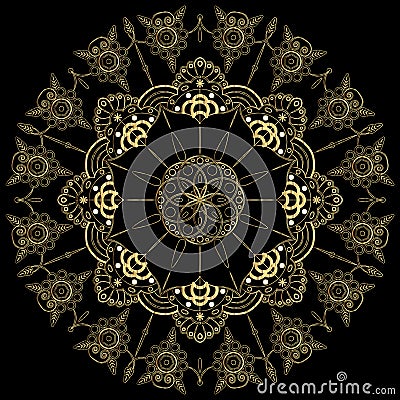 Golden Flower Mandala. Vintage decorative elements. Oriental pattern, illustration. Islam, Arabic, Indian, moroccan,spain, Vector Illustration