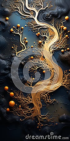 Golden Flowing Lines: Abstract Design Inspired By Fluid Landscapes Stock Photo