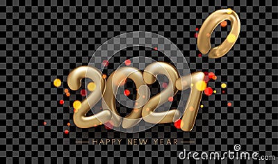 Golden foil 2021 balloon sign on transparent background Vector Illustration