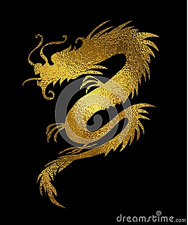 Golden foil paper cut out of a Dragon china Vector Illustration