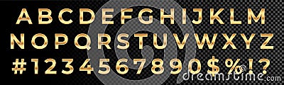 Golden font numbers and letters alphabet typography. Vector gold font type with 3d metal gold Vector Illustration