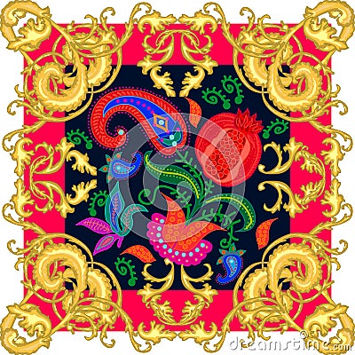 Silk scarf with baroque motifs. Vector Illustration