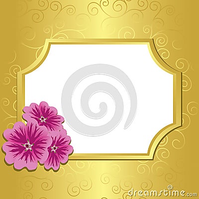 Golden frame with flowers malva - eps Vector Illustration