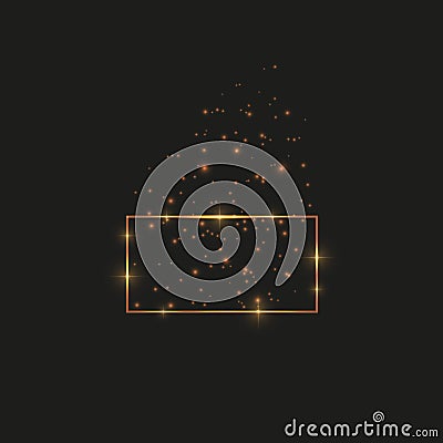 Golden frame with lights effects,Shining luxury banner vector illustration. Glow line golden frame with sparks and Vector Illustration