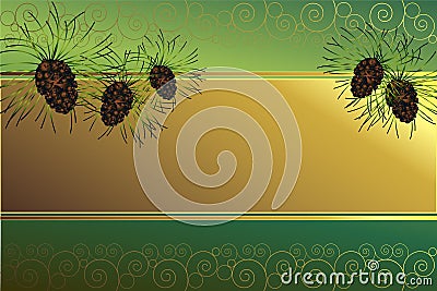 Golden frame with pine cones Stock Photo