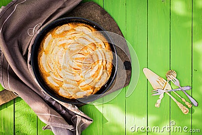 Golden freshly baked apple tart Stock Photo