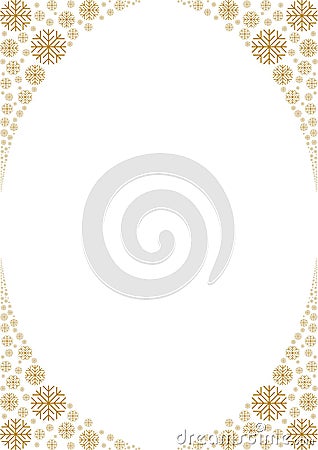 Golden frosty snowflake frame corners on white background. Vector Illustration