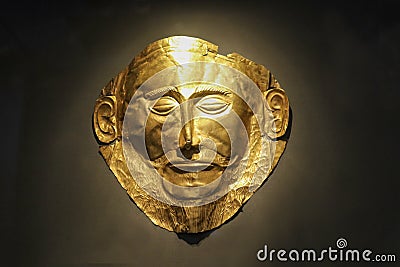 Golden funeral mask of Agamemnon Athens Greece 01 04 2018 Editorial Stock Photo