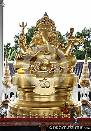 Golden Ganesha (Ganesh, Ganapati) Statue. Stock Photo