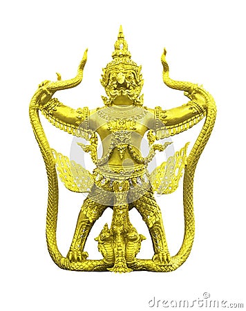 Golden garuda statue isolated Stock Photo