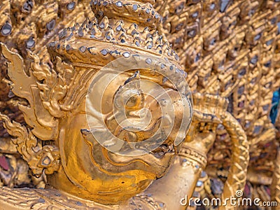 Golden Garuda in wat phrakaew temple Bangkok Thailand Stock Photo