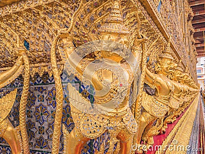 Golden Garuda in wat phrakaew temple Bangkok Thailand.Wat Phrakeaw Temple is the main Temple of bangkok Stock Photo