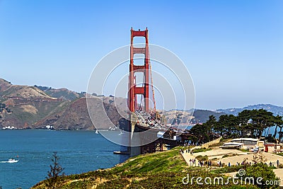 Golden Gate Bridge in the city of San Francisco, California, USA, the most famous and recognizable bridge in the world, a view Editorial Stock Photo