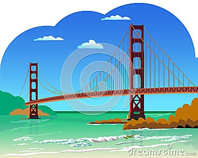 Golden Gate Bridge isolated vector illustration San Francisco California United States of America. Vector Illustration