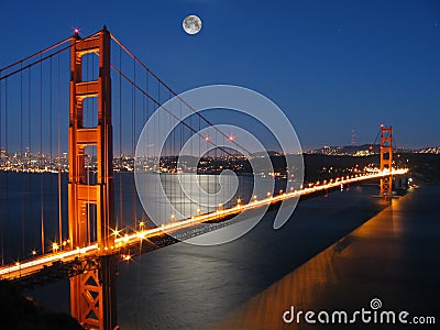 Golden Gate Bridge with Moon light Stock Photo