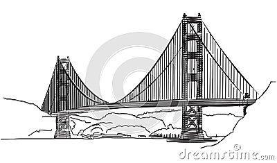 Golden Gate Bridge, San Francisco, Outline Sketch Stock Photo